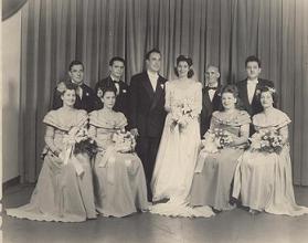 Vincent and Jennie Melone 1948 Wedding Photo - L to R Anthony and Nancy Deni, Jennie's Father, Albert and Ann Turchetti, Unknown Woman